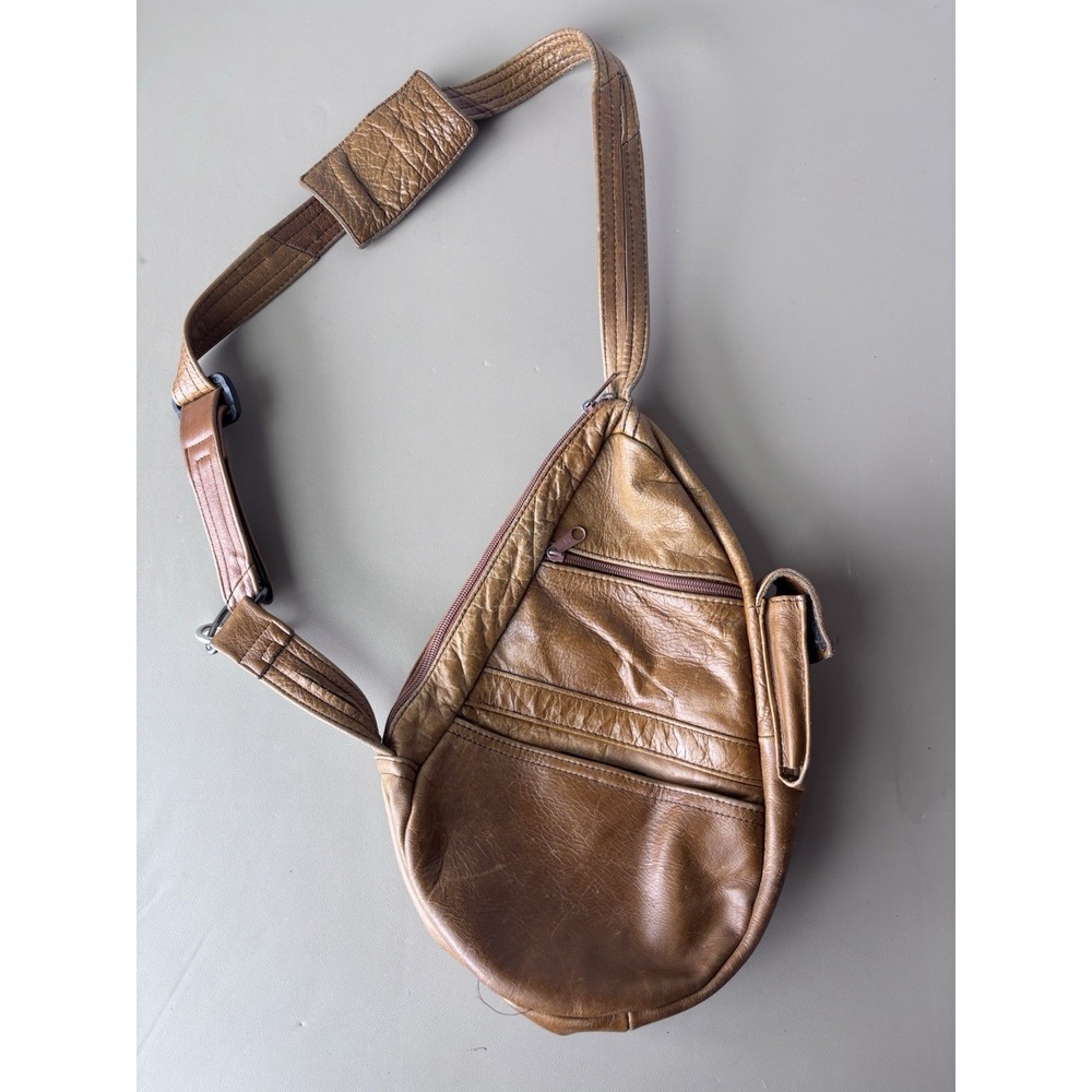 VTG Unbranded Made in Mexico Genuine Leather Crossbody Sling Bag Backpack Brown